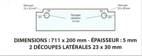 Vitre de four PAVAILLER L711 x H200 mm 2 trous 2 découpes de 23 x 30 mm (VF13)